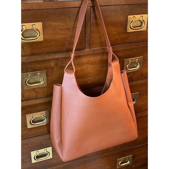 Neiman Marcus Vegan Leather Tote Shoulder Bag Handbag Cognac Brown ~ So Lovely - Picture 2 of 8